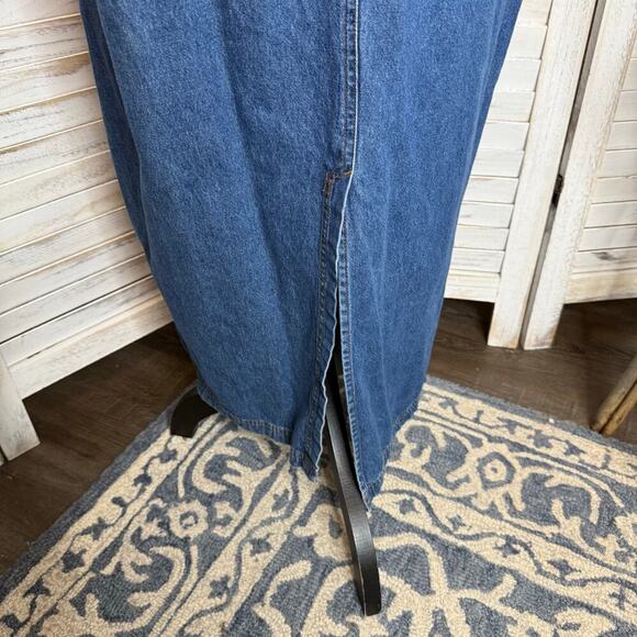 VINTAGE EXPRESSIONS Women's PLUS 1X Y2K Denim Sleeveless Maxi Jean Dress Pockets - Picture 6 of 14